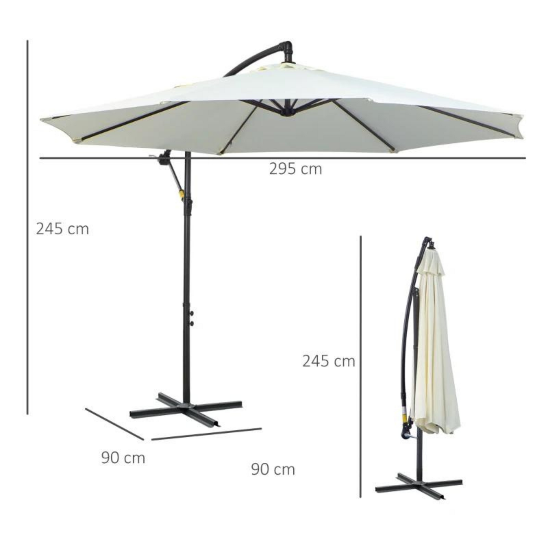 Robuuste zweefparasol creme – ø3 x 2,5 m met handslinger en waterafstotend doek