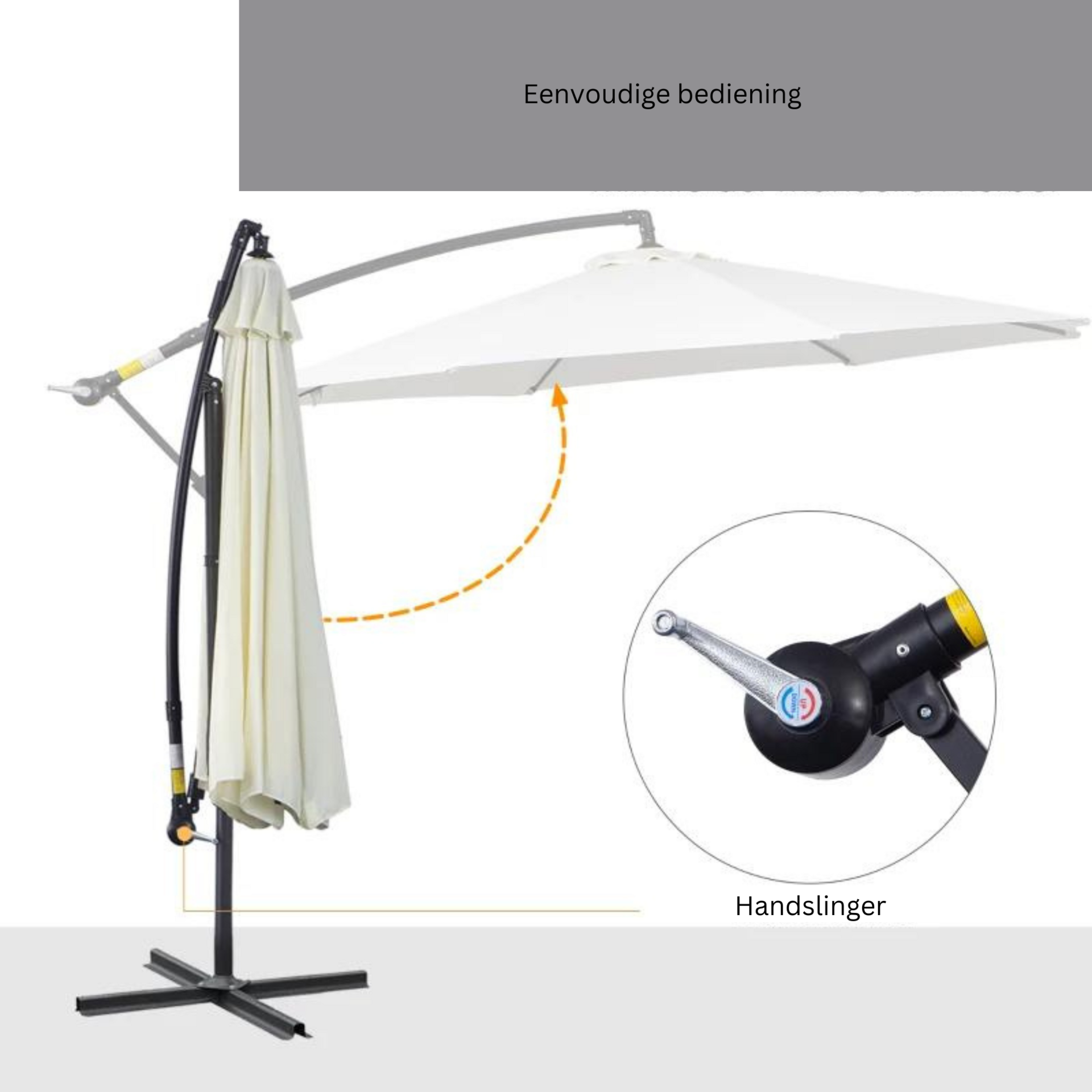 Robuuste zweefparasol creme – ø3 x 2,5 m met handslinger en waterafstotend doek