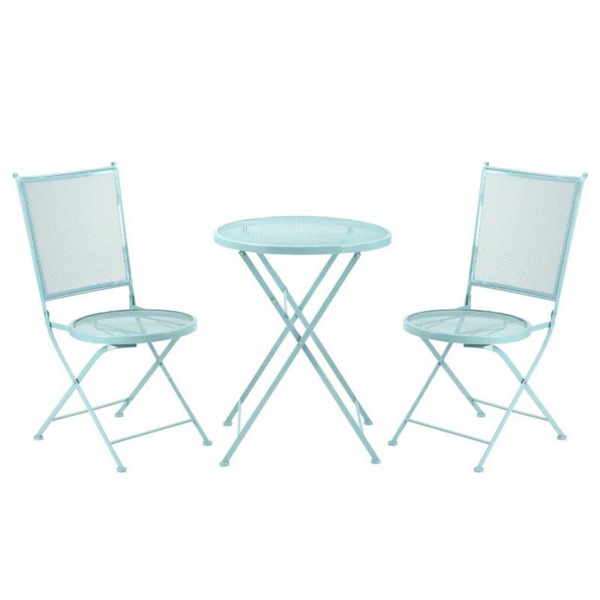 Bistro tuinset bistroset blauw met inklapbare stoelen en metalen tafel