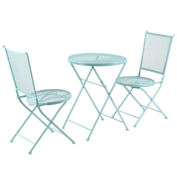 Bistro tuinset bistroset blauw met inklapbare stoelen en metalen tafel