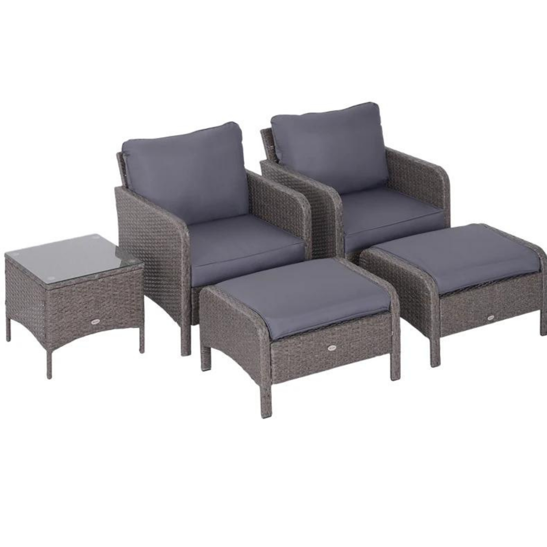 5-delige loungeset van grijs polyrattan met comfortabele zitkussens