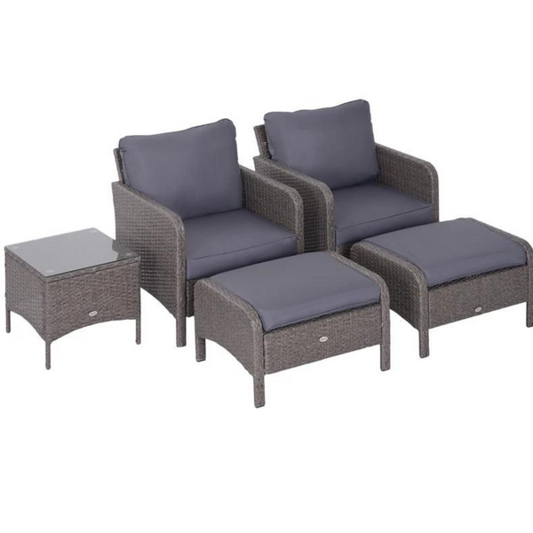 5-delige loungeset van grijs polyrattan met comfortabele zitkussens