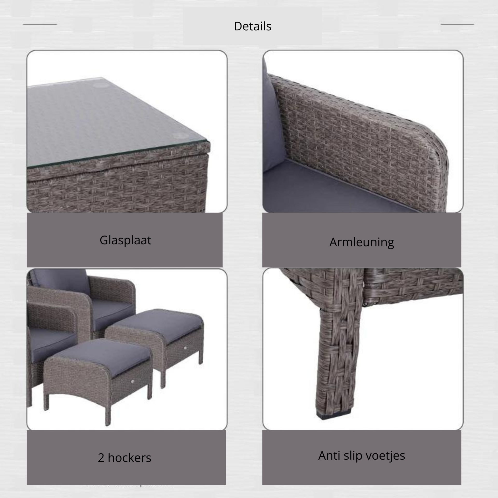 5-delige loungeset van grijs polyrattan met comfortabele zitkussens