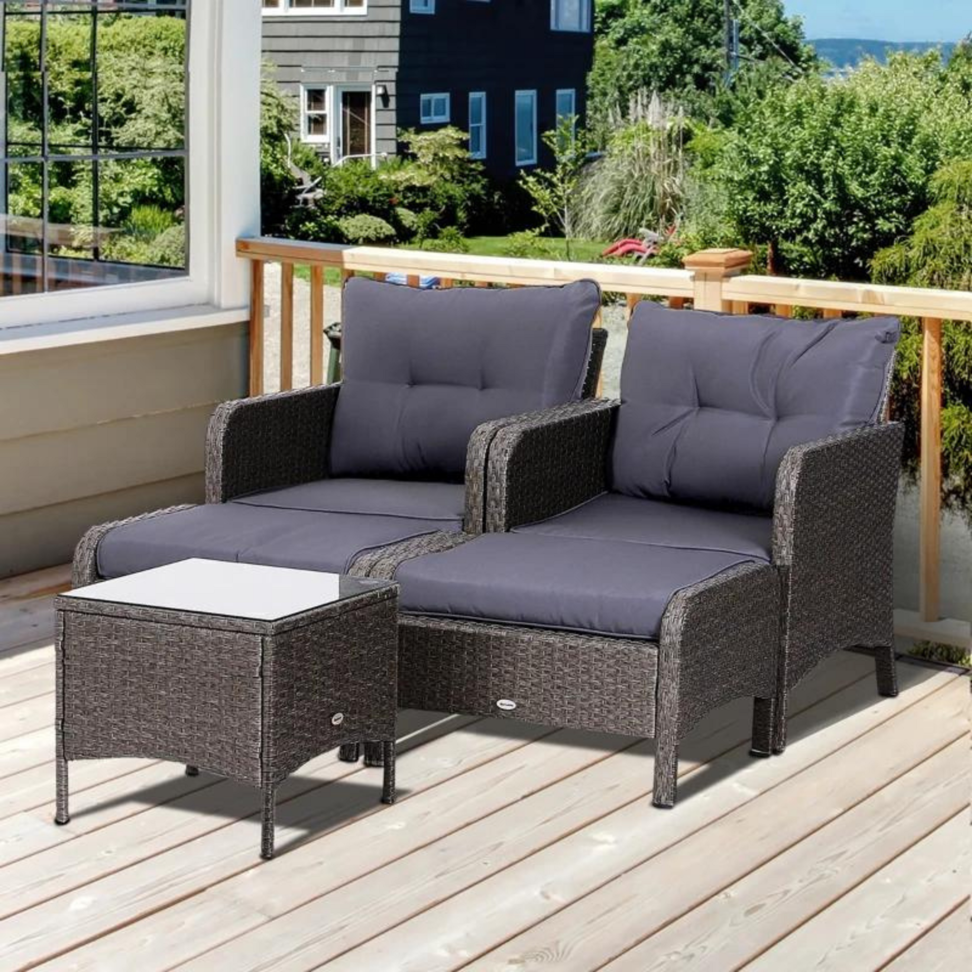 5-delige loungeset van grijs polyrattan met comfortabele zitkussens