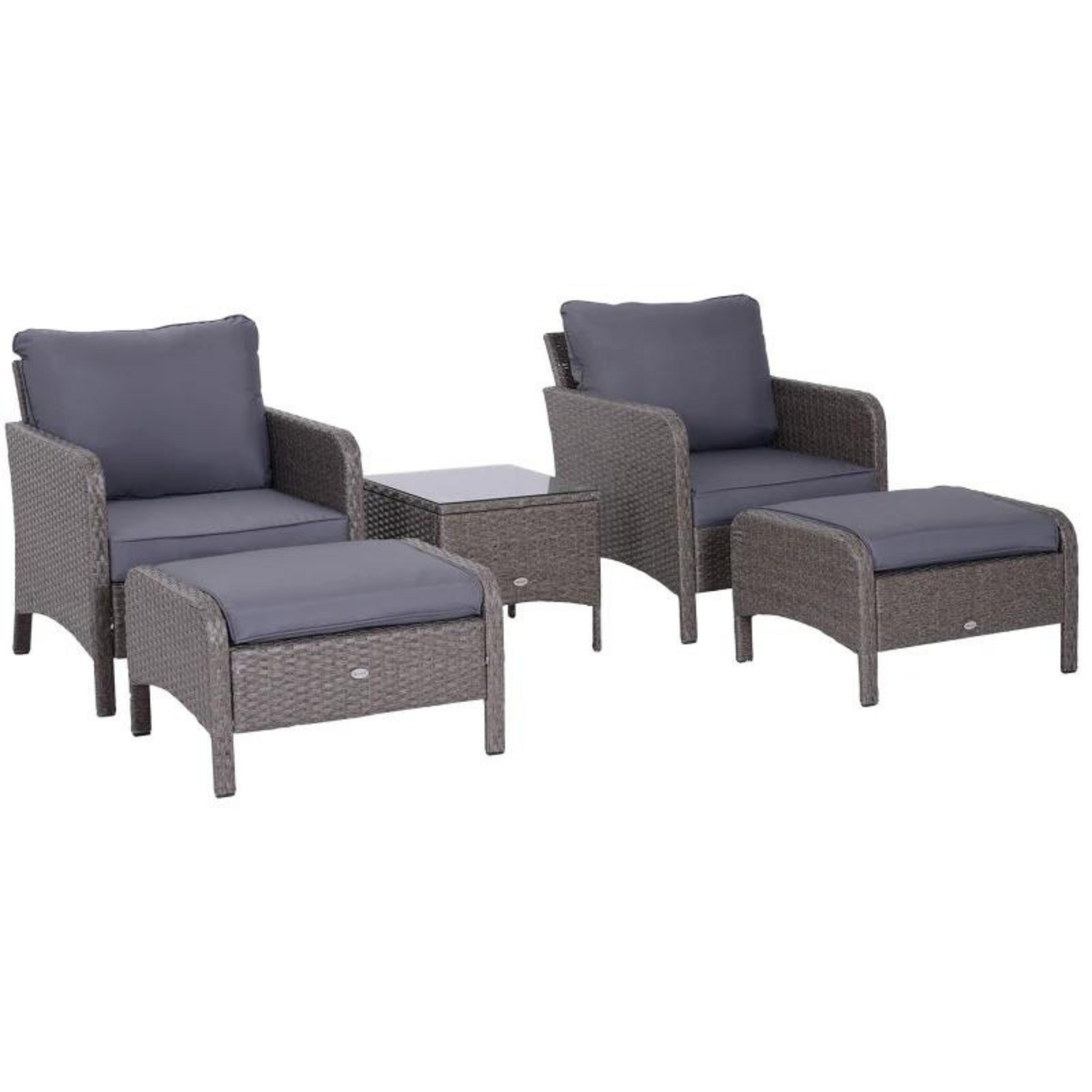 5-delige loungeset van grijs polyrattan met comfortabele zitkussens