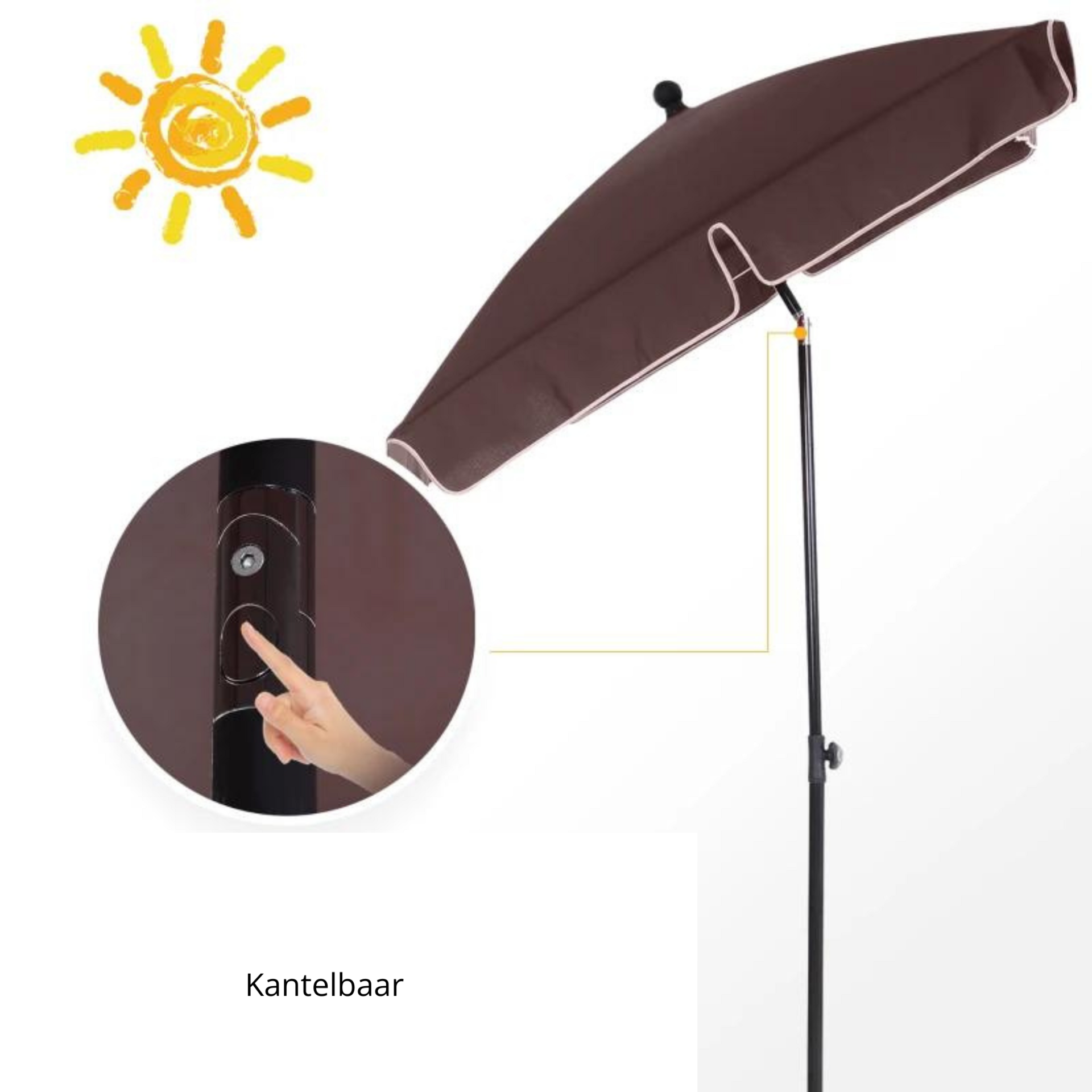 Rechthoekige balkonparasol met knikfunctie in bruin 200x125