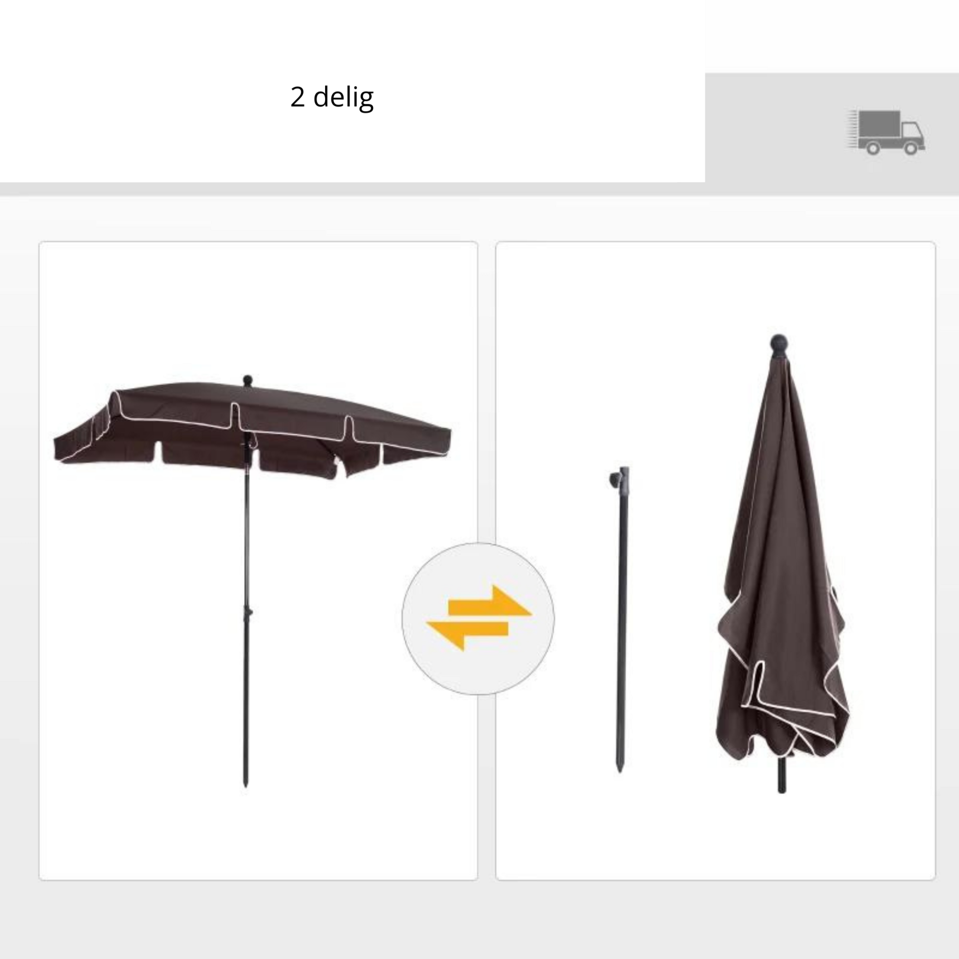 Rechthoekige balkonparasol met knikfunctie in bruin 200x125
