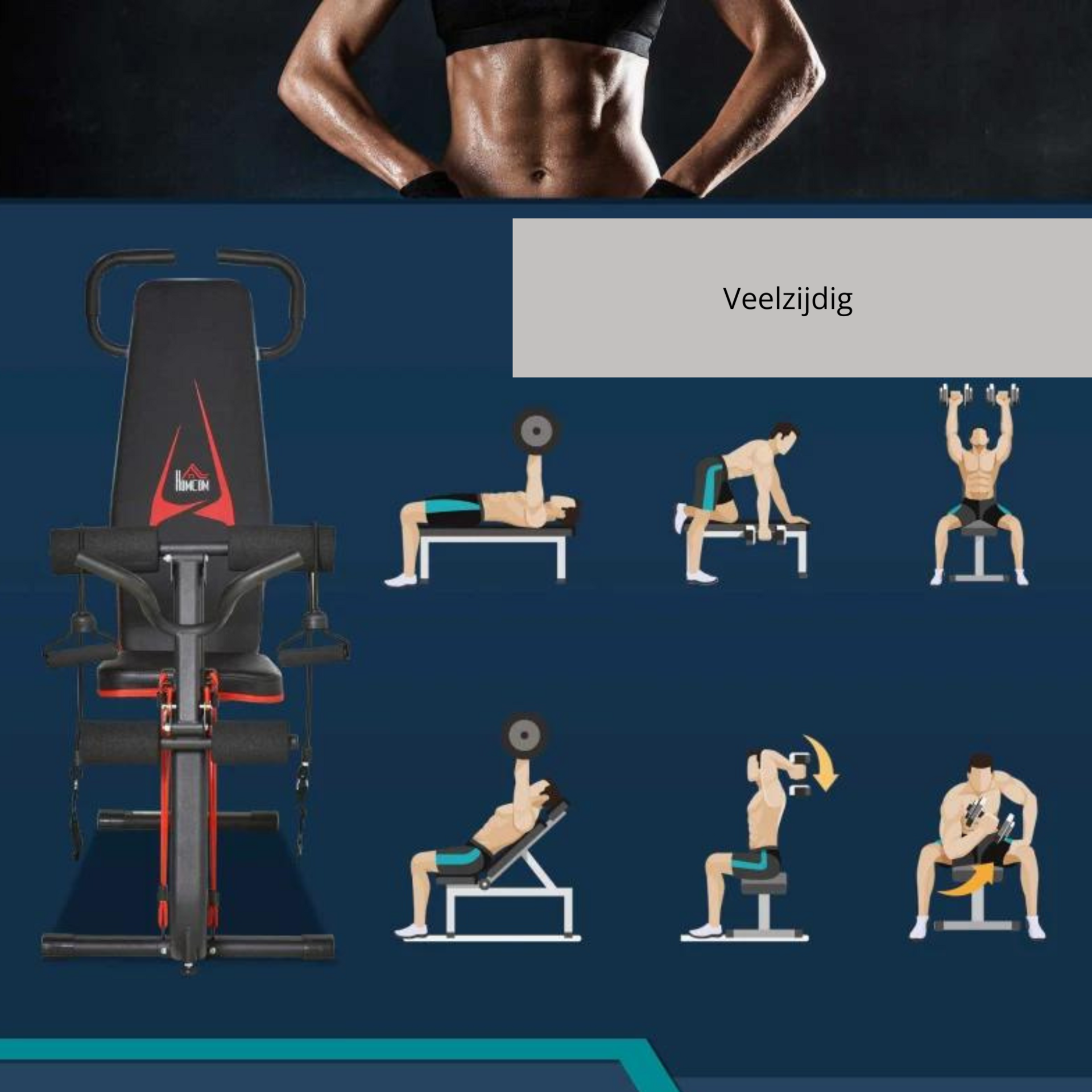 Verstelbare halterbank en trainingsbank voor krachttraining en fitness