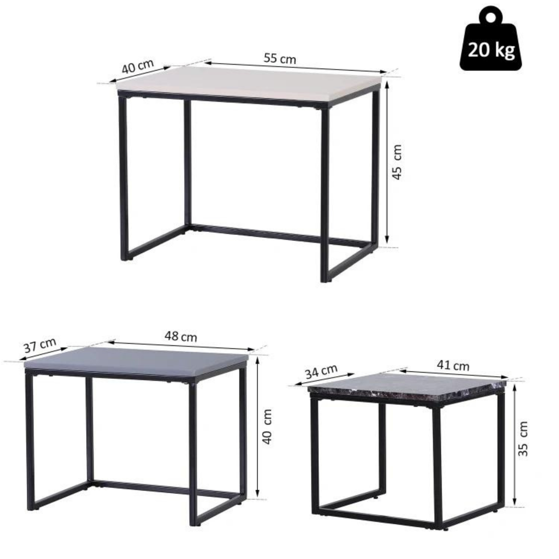3-delige salontafel set met metalen frame en modern design
