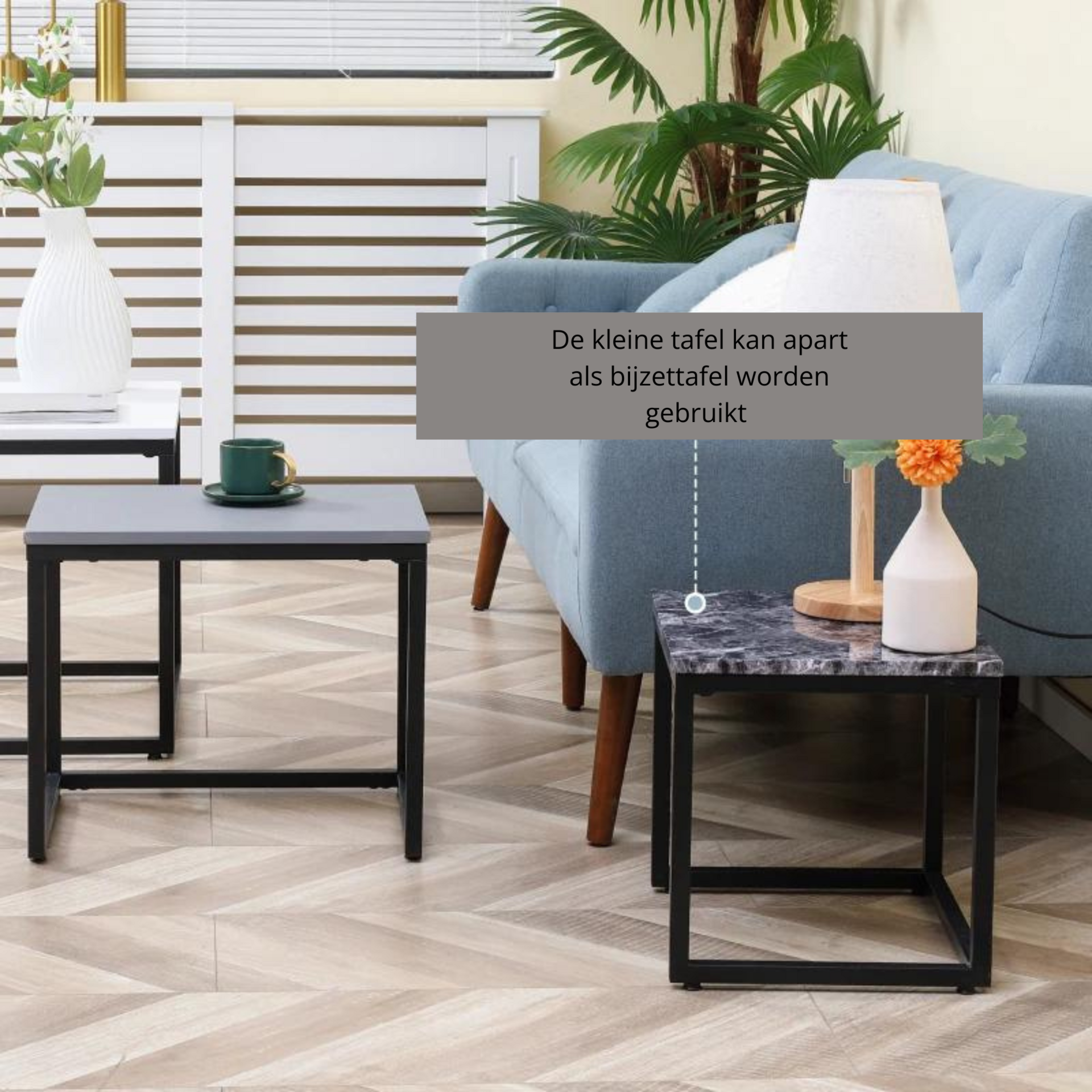 3-delige salontafel set met metalen frame en modern design