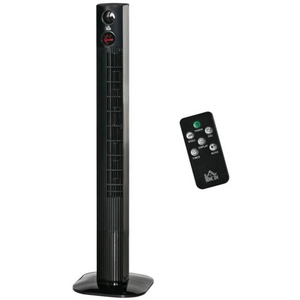 Stijlvolle torenventilator met afstandsbediening voor stille verkoeling, zwart met digitaal display en 3 snelheden