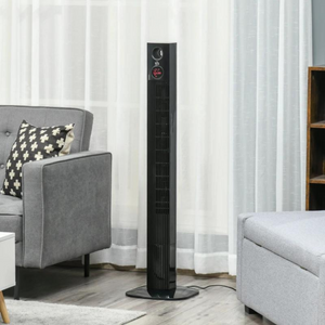 Stijlvolle torenventilator met afstandsbediening voor stille verkoeling – zwart en compact voor comfortabele koelte thuis