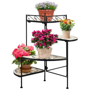 Metalen plantenstandaard met 3 etages voor bloemen of kamerplanten met decoratief ontwerp en stevig frame