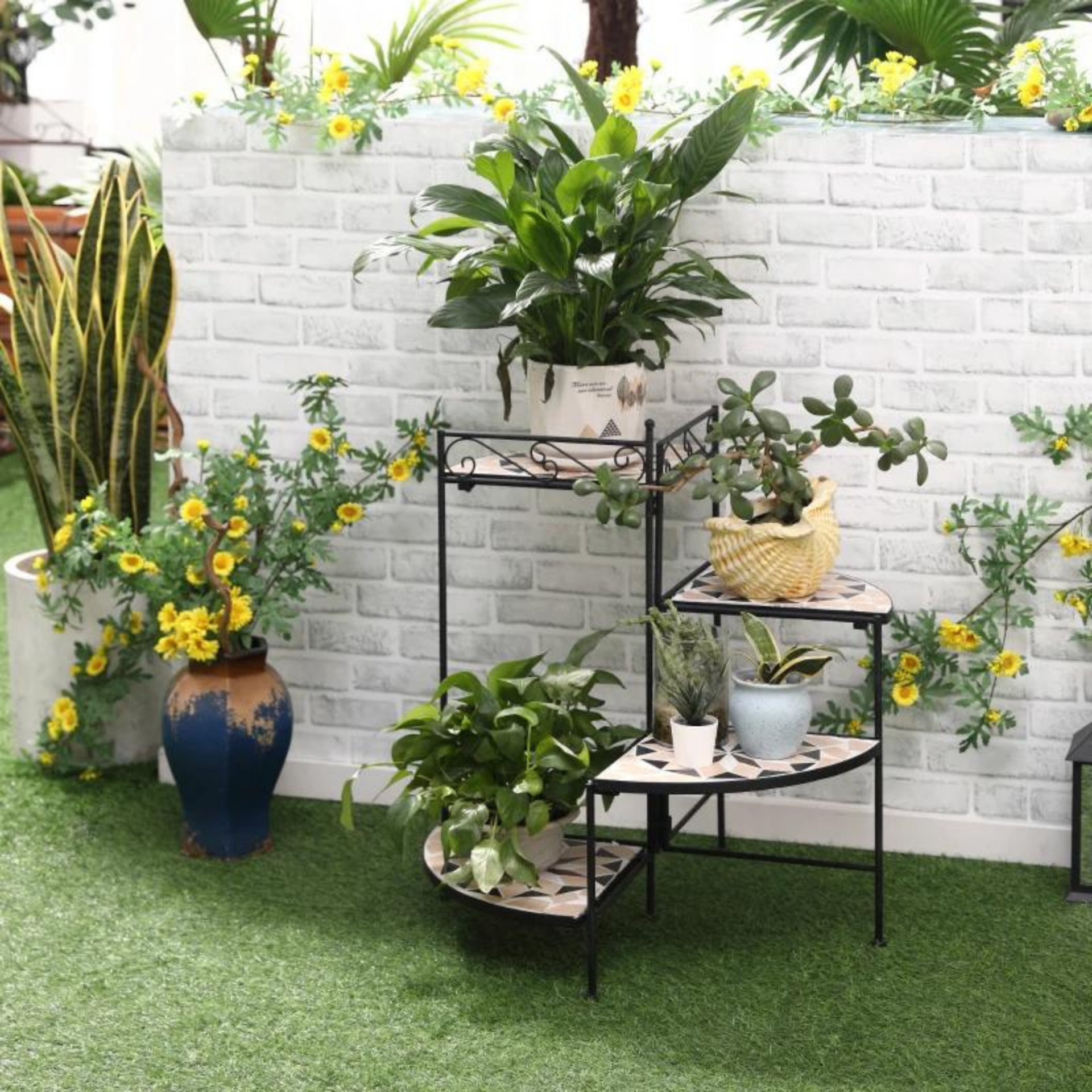 Metalen plantenstandaard met 3 etages voor bloemen of kamerplanten
