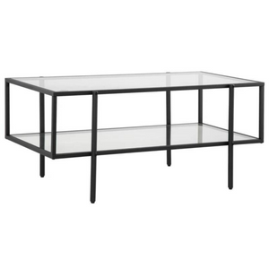 Moderne glazen salontafel met zwart metalen frame – 100x55 cm met strak design en extra glazen plank voor opbergruimte