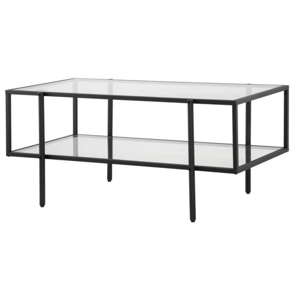 Moderne glazen salontafel met zwart metalen frame – 100x55 cm
