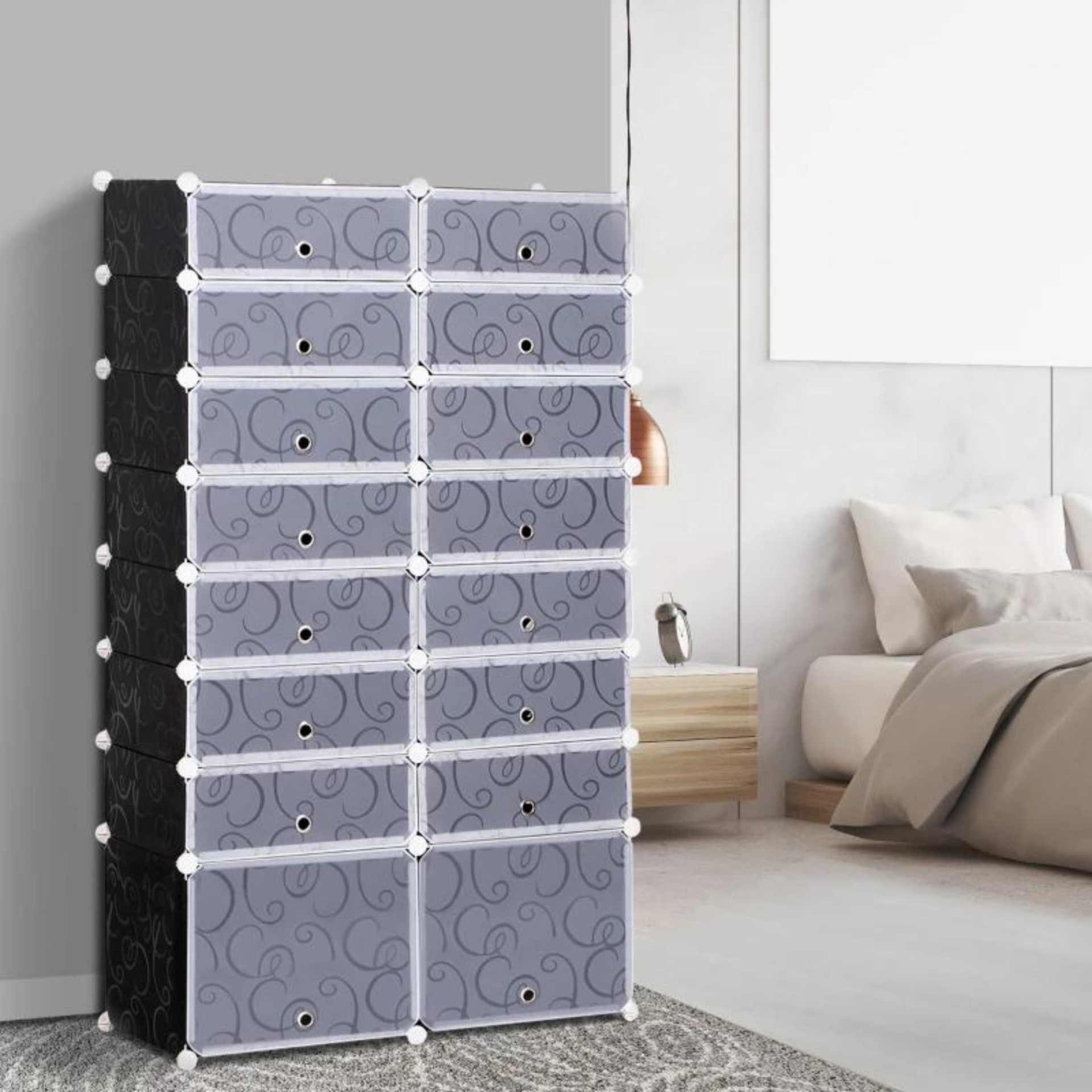 Modulaire kleding- en schoenenkast grijs met 12 afsluitbare vakken