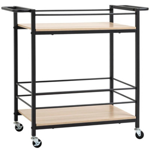 Mobiele serveerwagen met wielen en 3 niveaus voor keuken of eethoek met stevig frame en houten planken