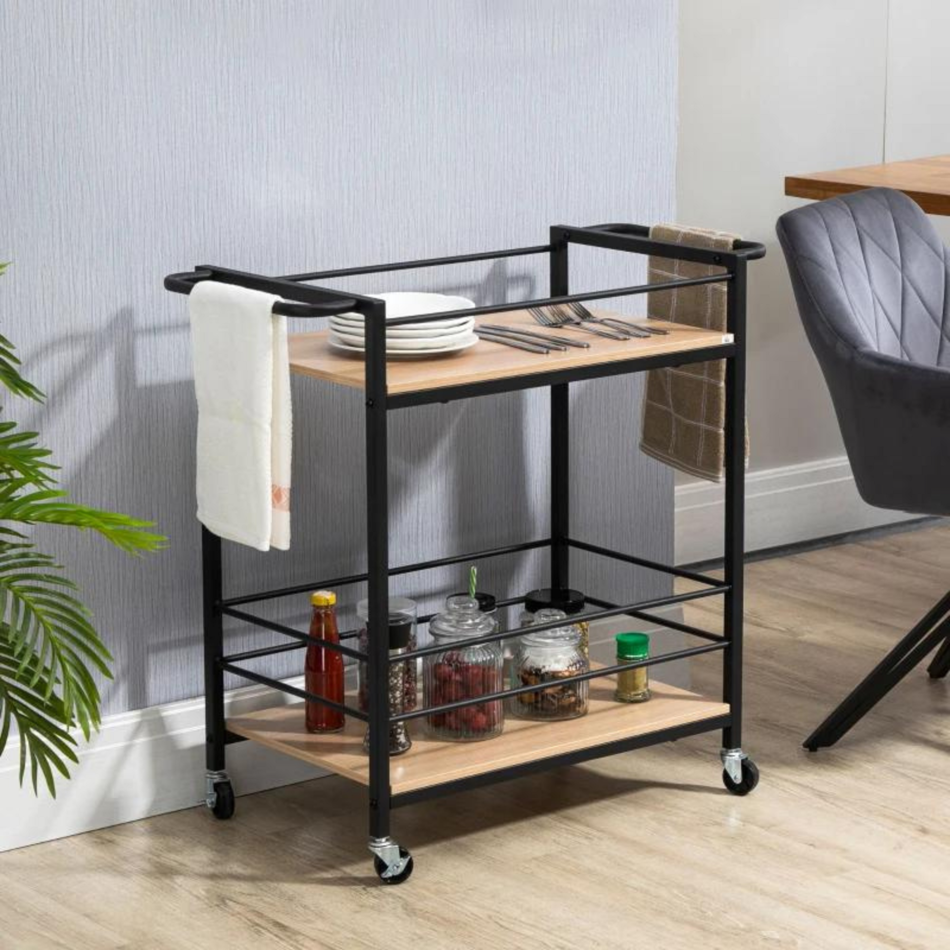 Mobiele serveerwagen met wielen en 3 niveaus voor keuken of eethoek