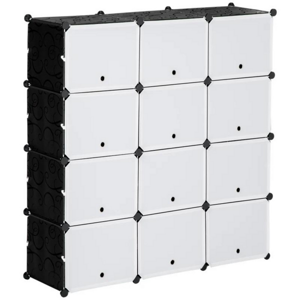 Modulaire opberg- en schoenenkast zwart/wit met 12 vakken