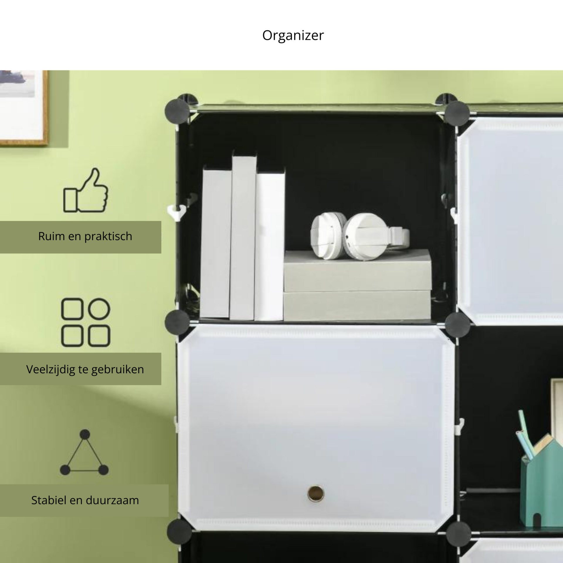 Modulaire opberg- en schoenenkast zwart/wit met 12 vakken