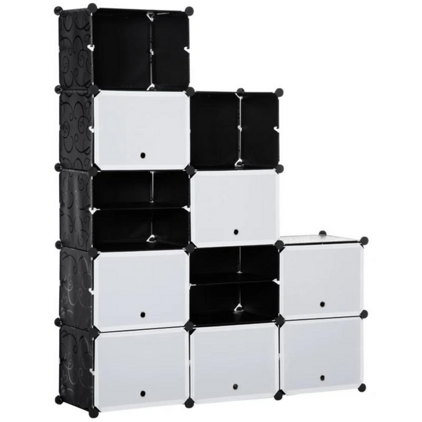Modulaire opberg- en schoenenkast zwart/wit met 12 vakken