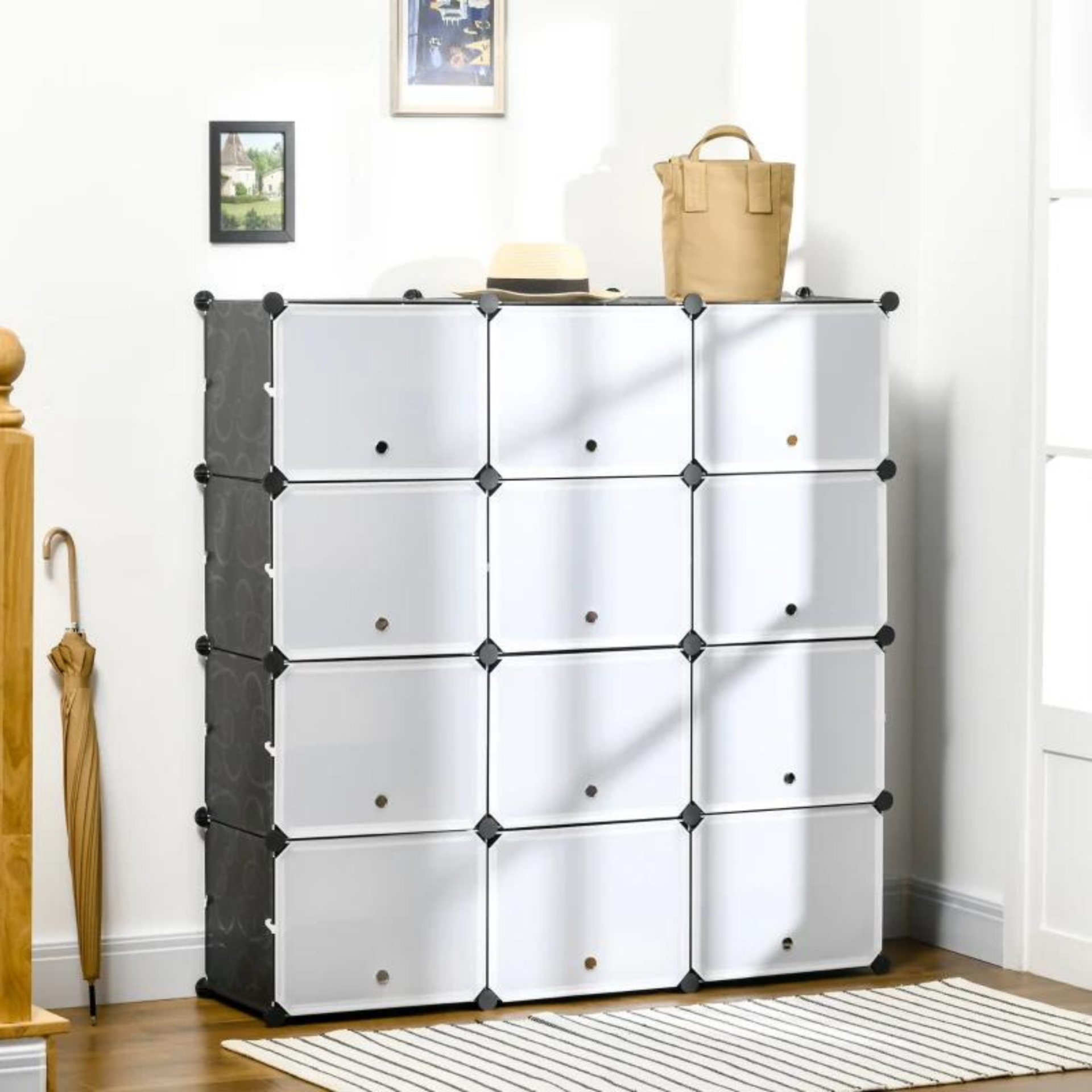 Modulaire opberg- en schoenenkast zwart/wit met 12 vakken