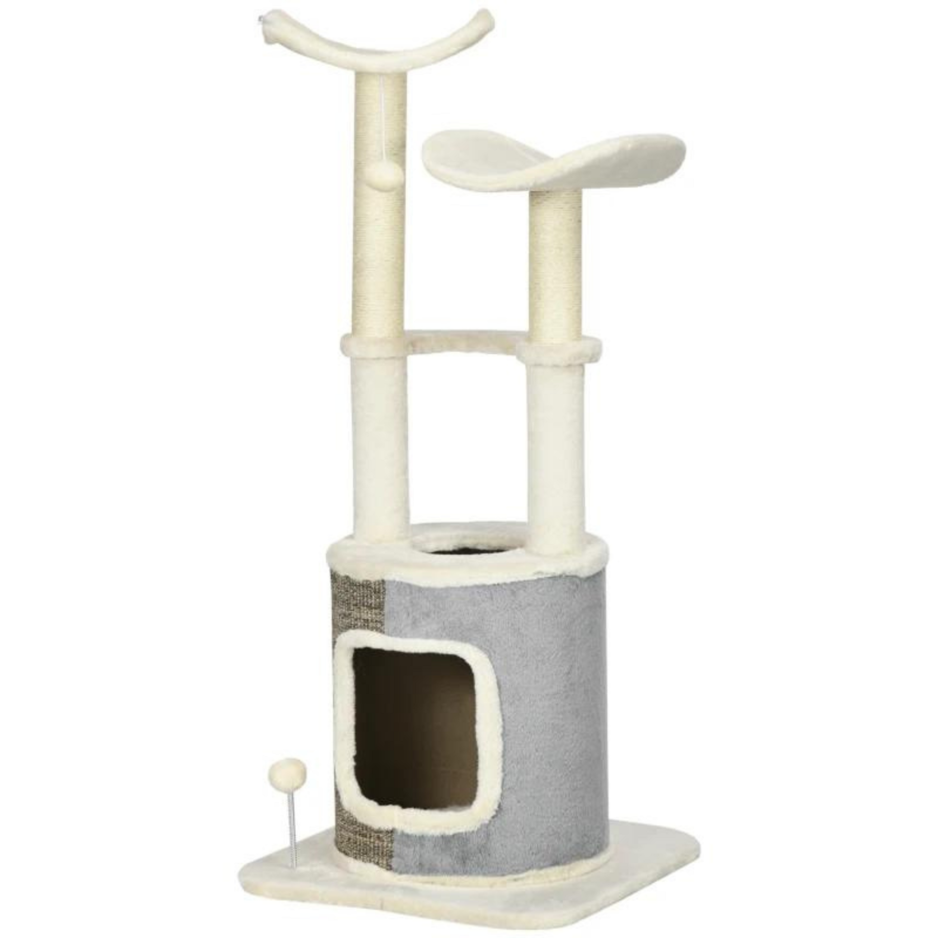 Krabpaal met kattenhuis 110 cm hoog en sisalpalen in crème