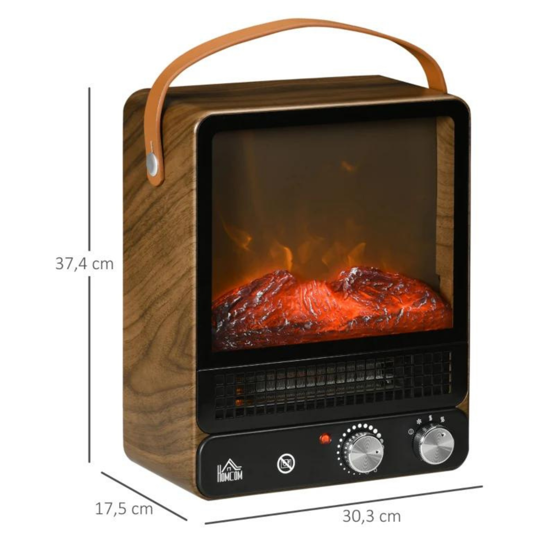 Elektrische sfeerhaard houtlook 1500W met LED-vlameffect