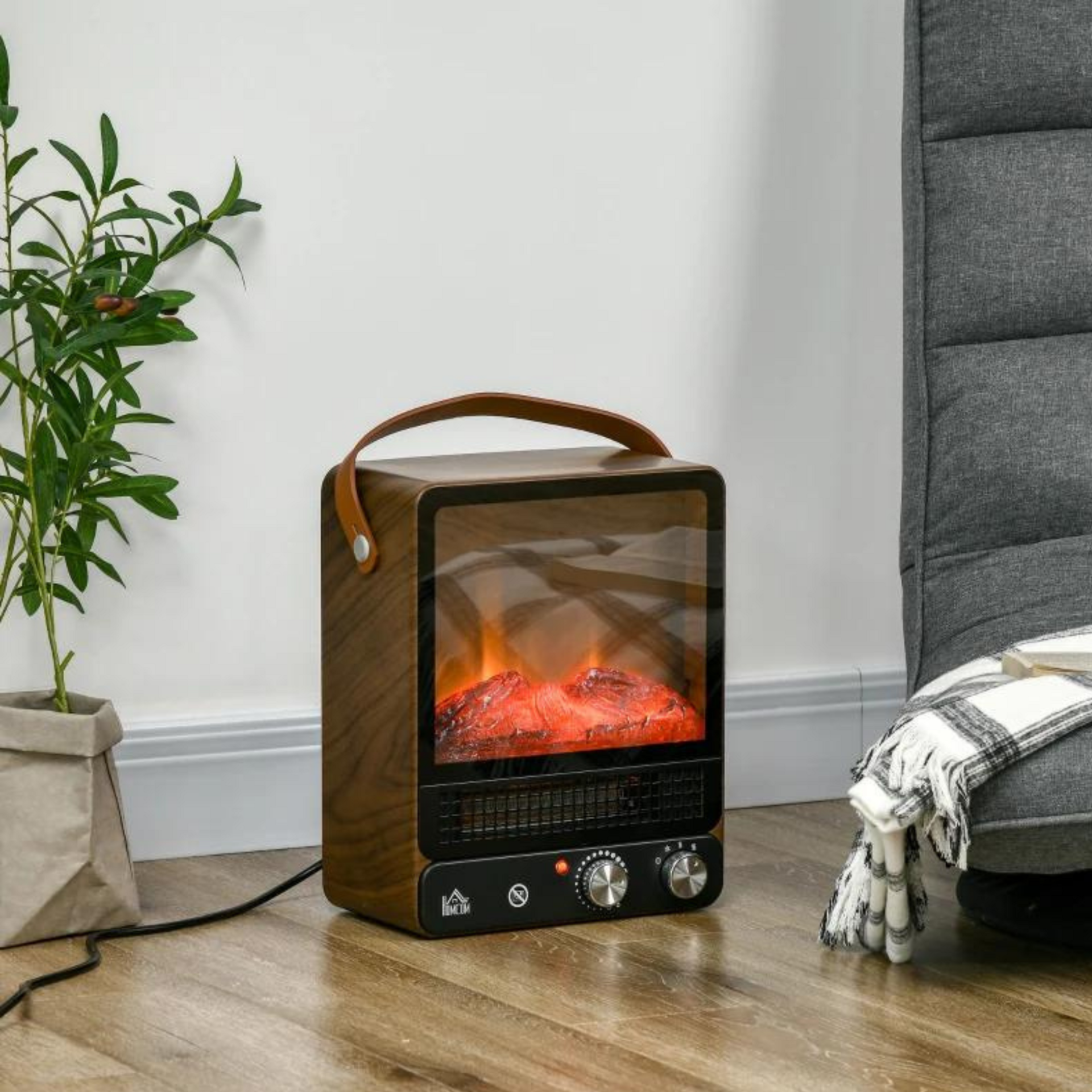 Elektrische sfeerhaard houtlook 1500W met LED-vlameffect