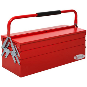 Rode stalen gereedschapskist 56x20x41 cm met 5 uitklapbare vakken en stevig handvat voor optimale opbergruimte