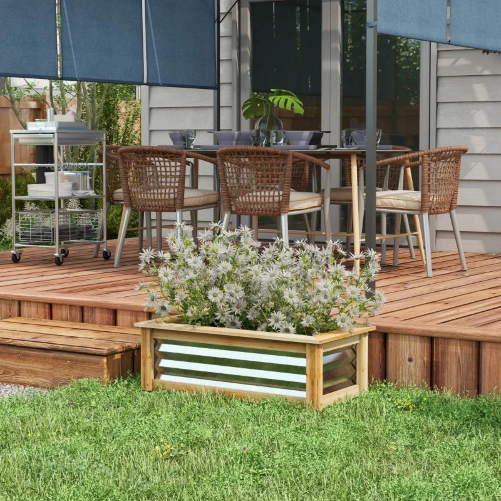 Verhoogde plantenbak hout/metaal 90x45x30 cm met open bodem