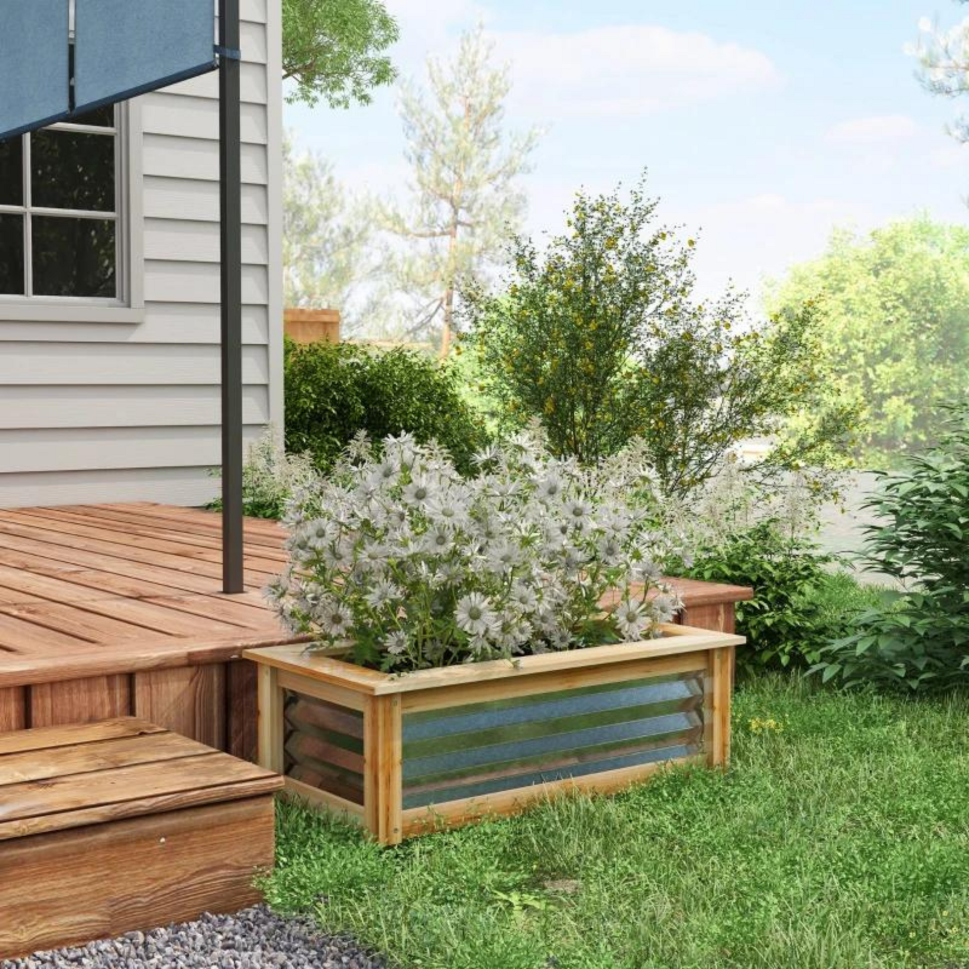 Verhoogde plantenbak hout/metaal 90x45x30 cm met open bodem