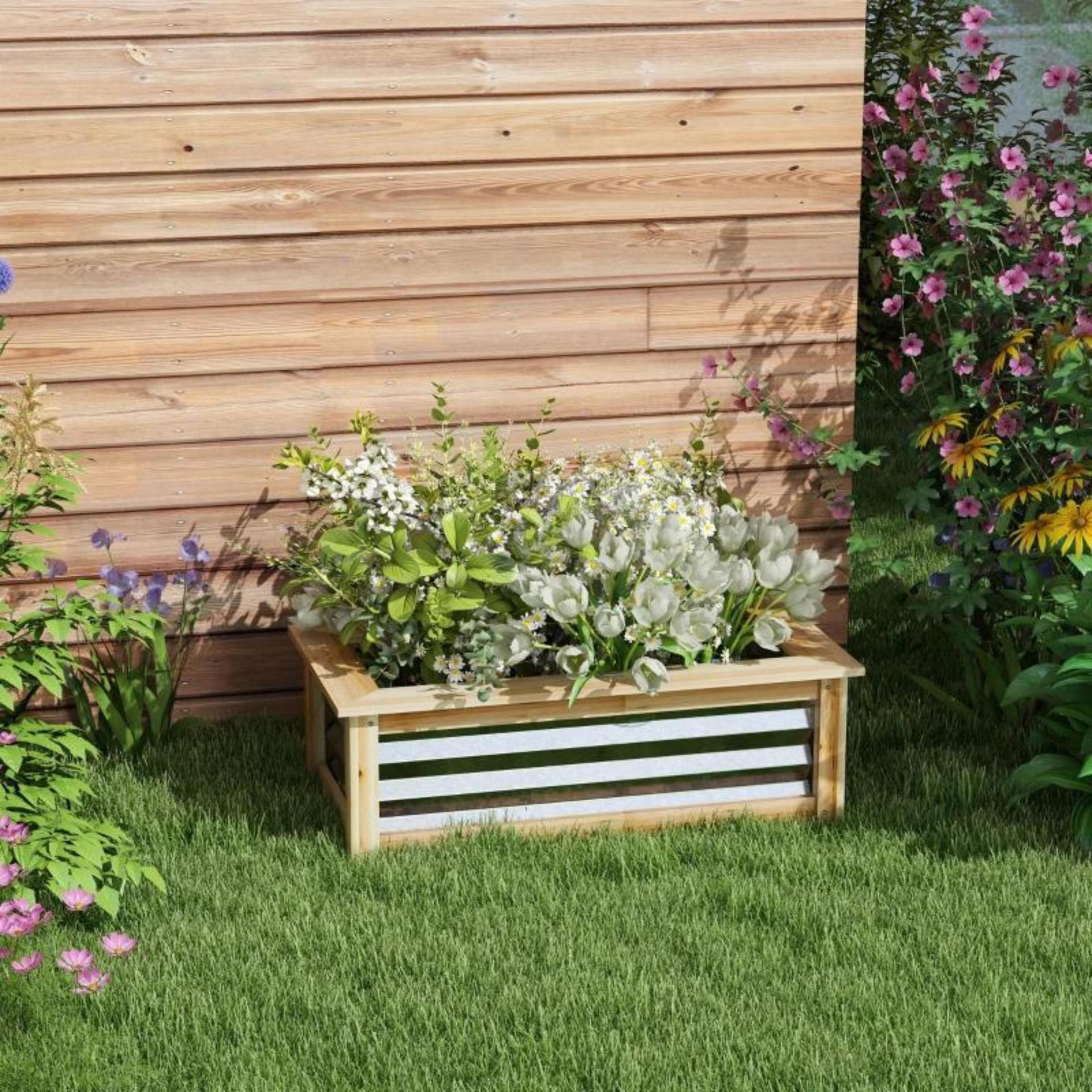 Verhoogde plantenbak hout/metaal 90x45x30 cm met open bodem