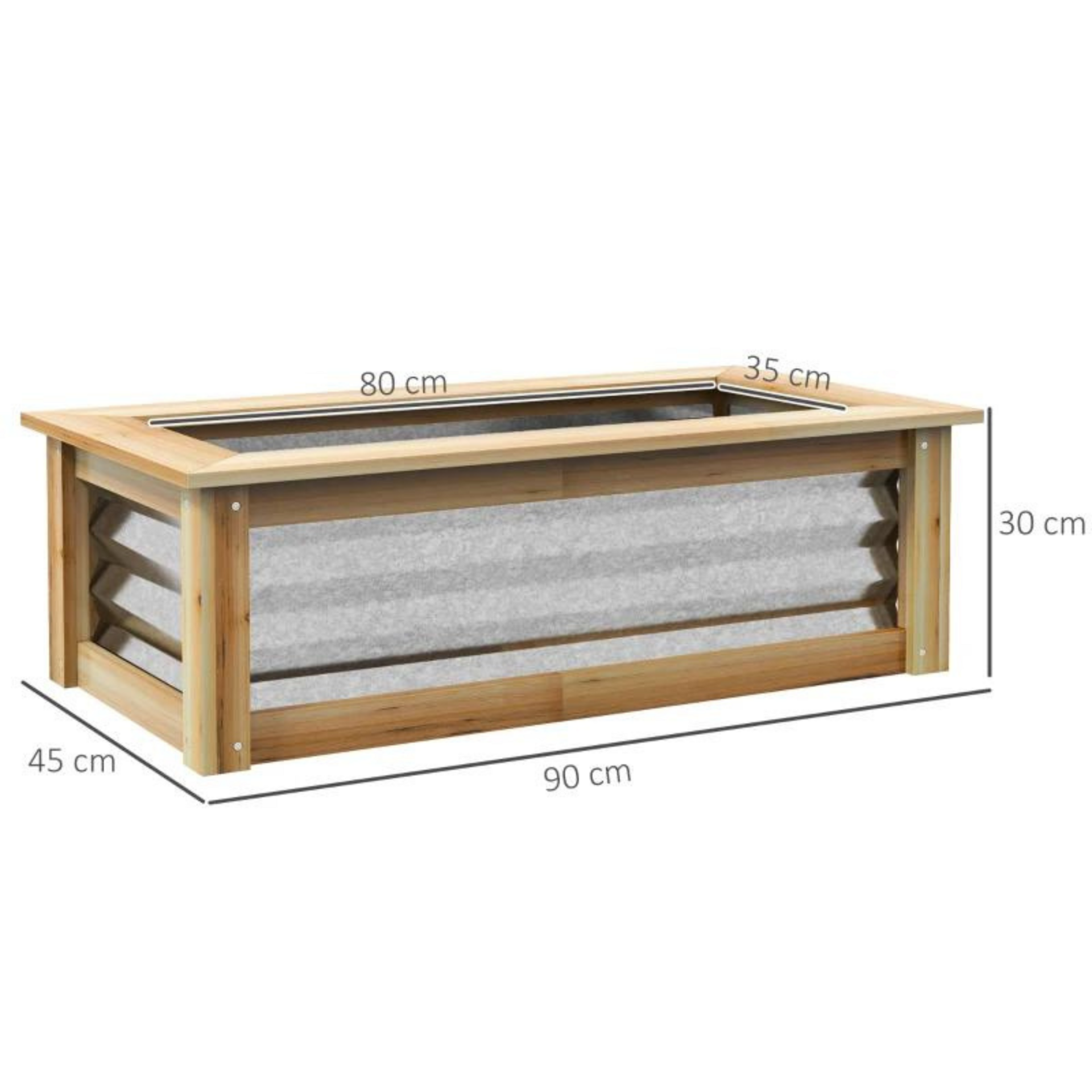 Verhoogde plantenbak hout/metaal 90x45x30 cm met open bodem