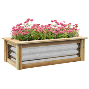 Verhoogde plantenbak hout/metaal 90x45x30 cm met open bodem en weerbestendig materiaal ideaal voor buitenplanten