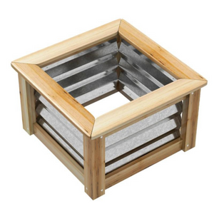 Plantenbak van hout en metaal 45x45x30 cm met open bodem voor goede afwatering en duurzame buitenplaatsing