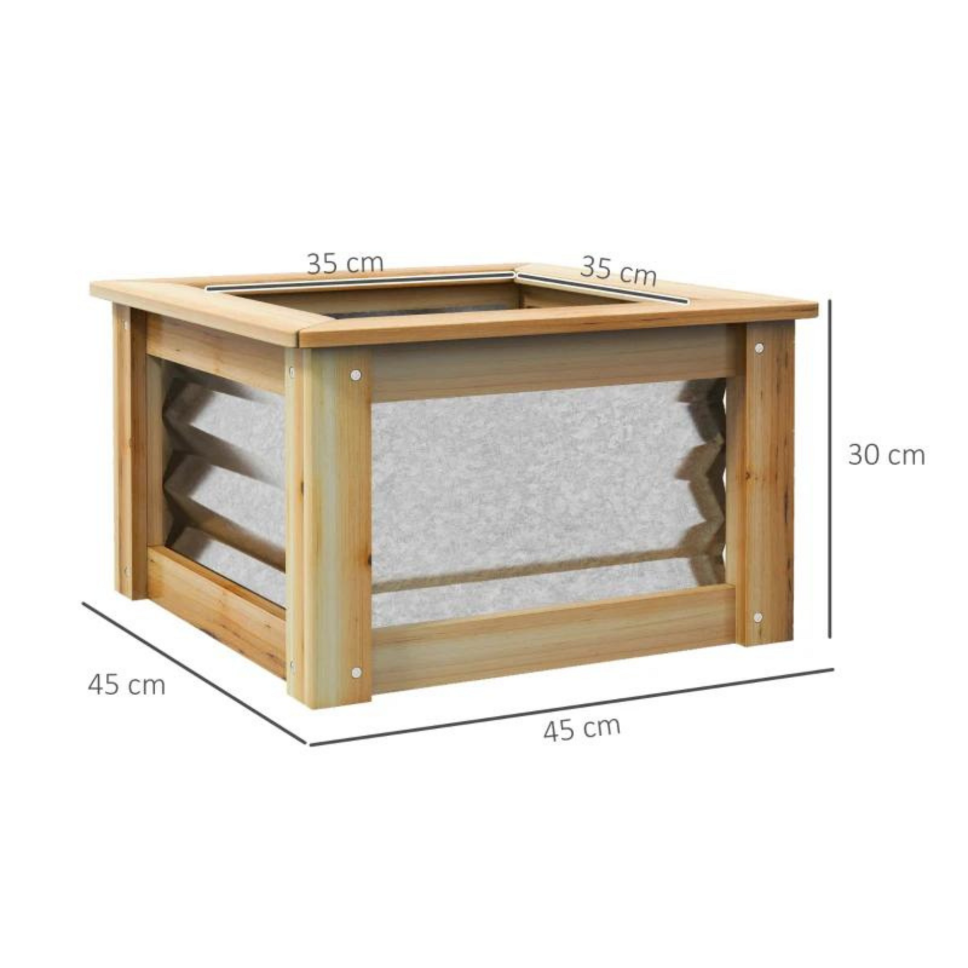 Plantenbak van hout en metaal 45x45x30 cm met open bodem
