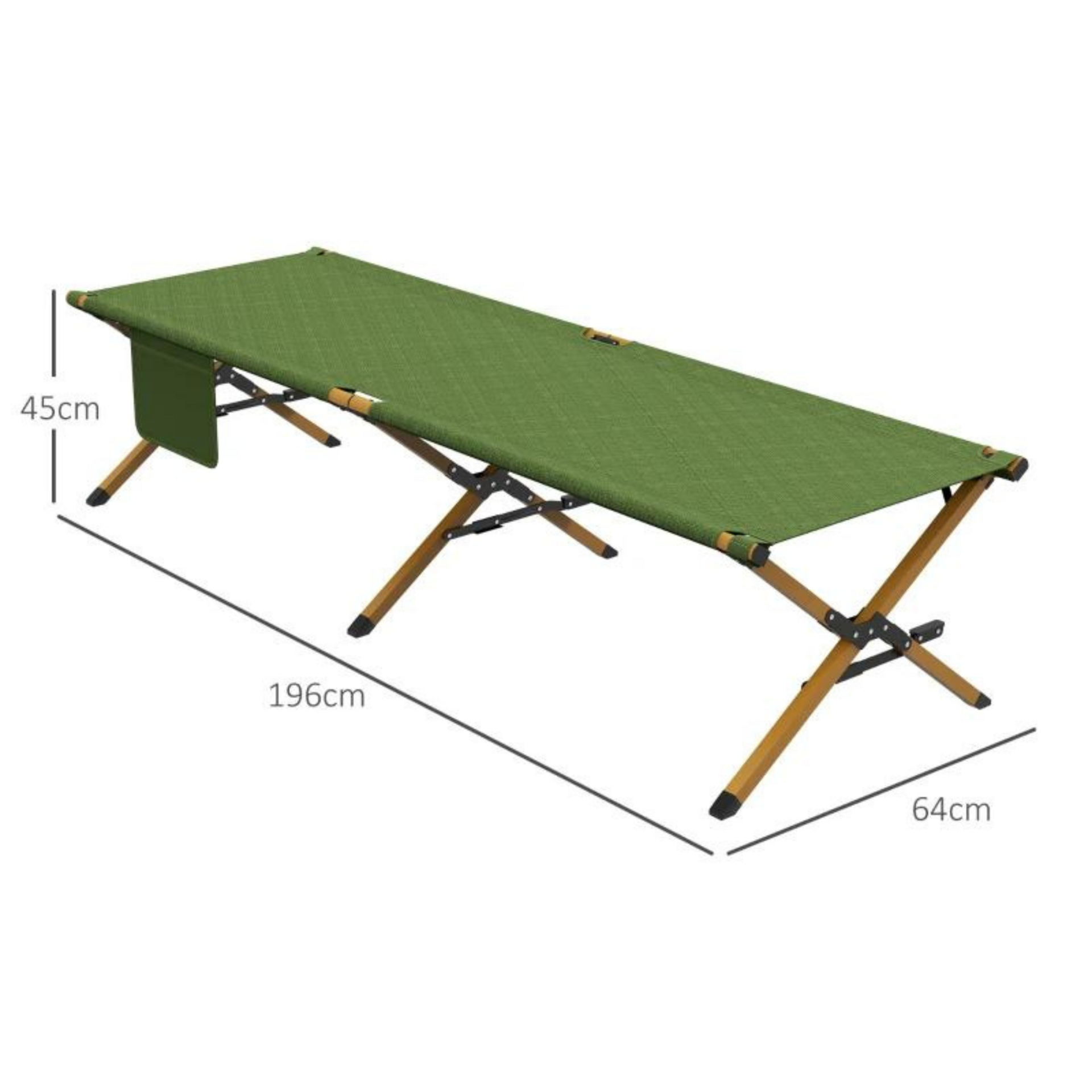 Opvouwbaar groen veldbed 196x64 cm voor kamperen en logeren