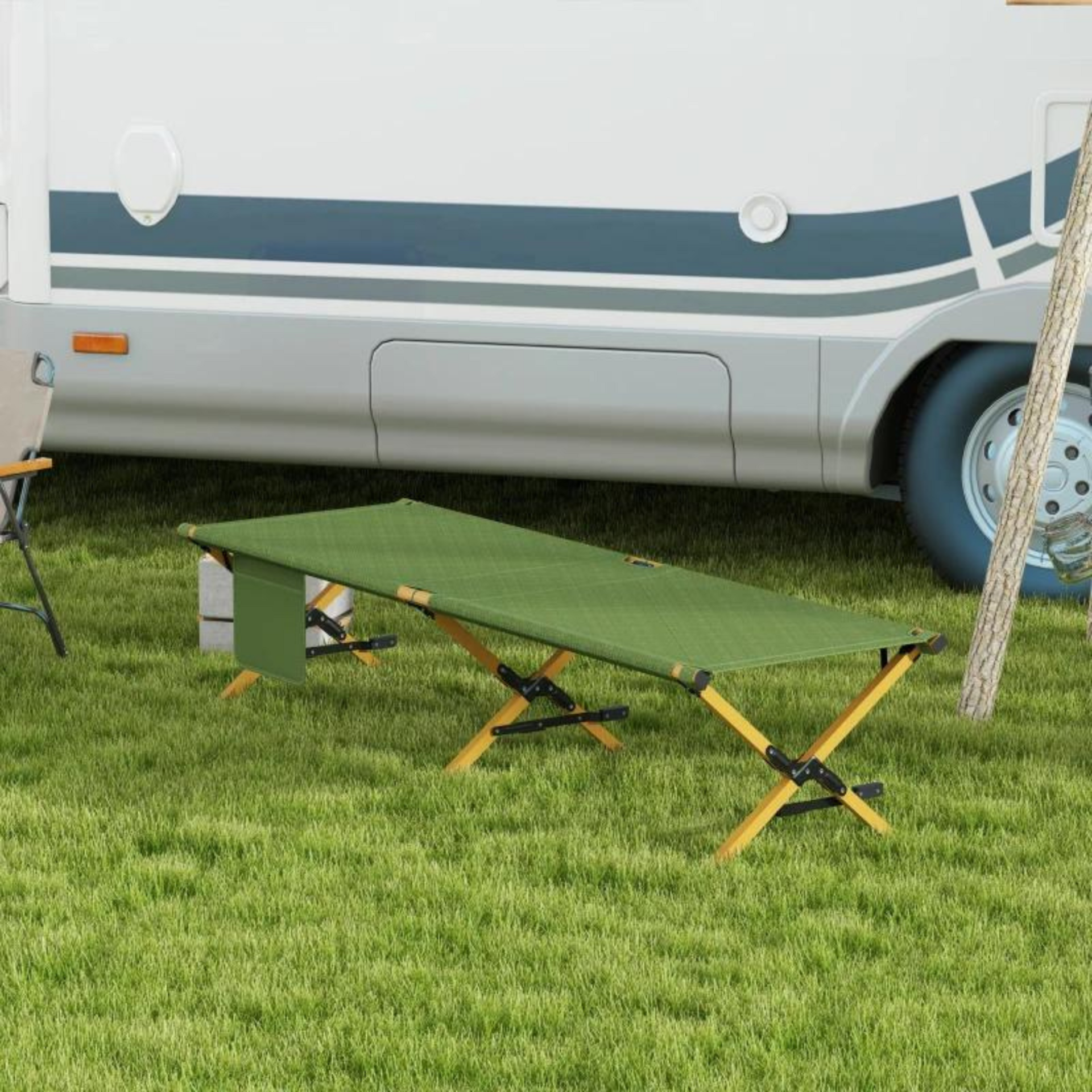 Opvouwbaar groen veldbed 196x64 cm voor kamperen en logeren