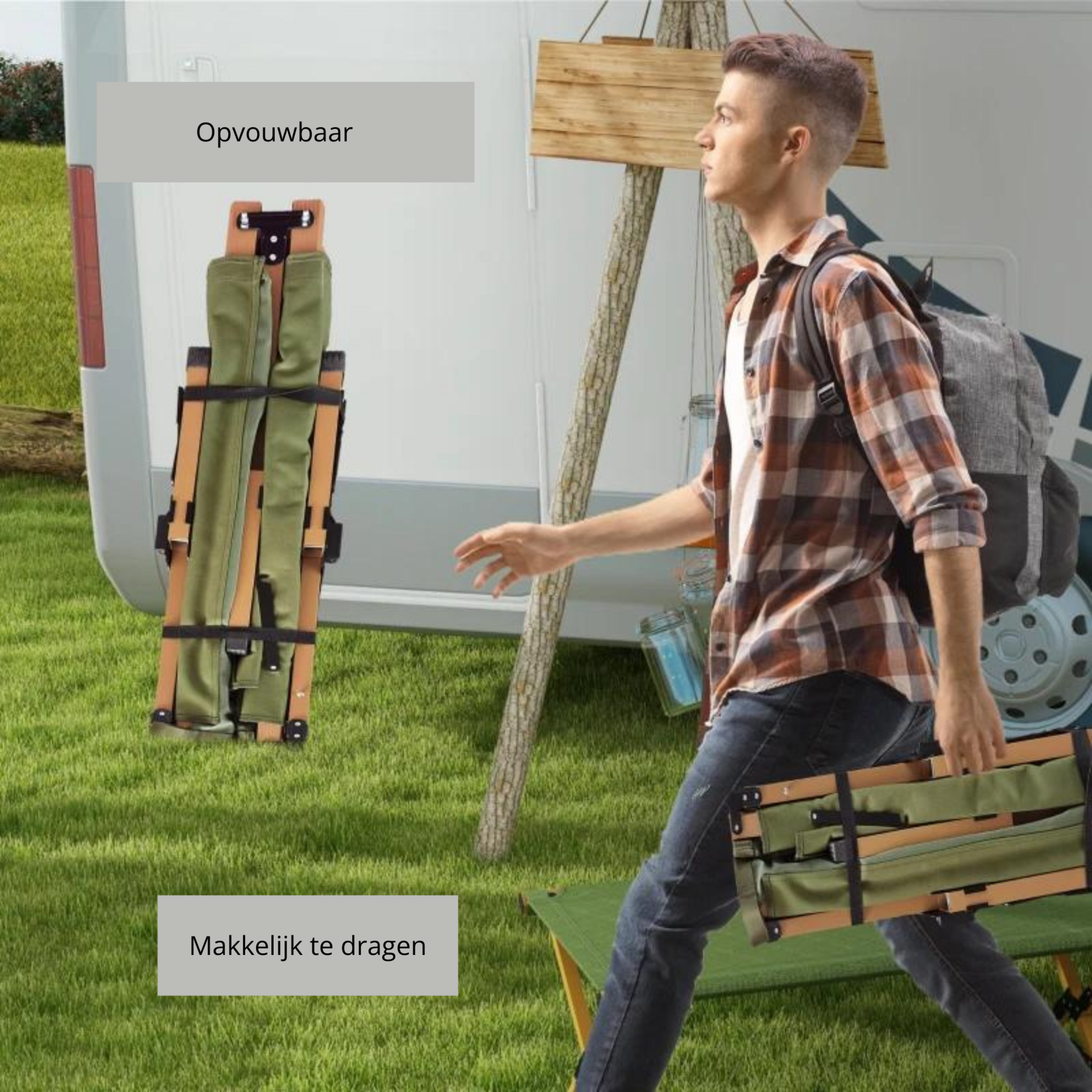 Opvouwbaar groen veldbed 196x64 cm voor kamperen en logeren