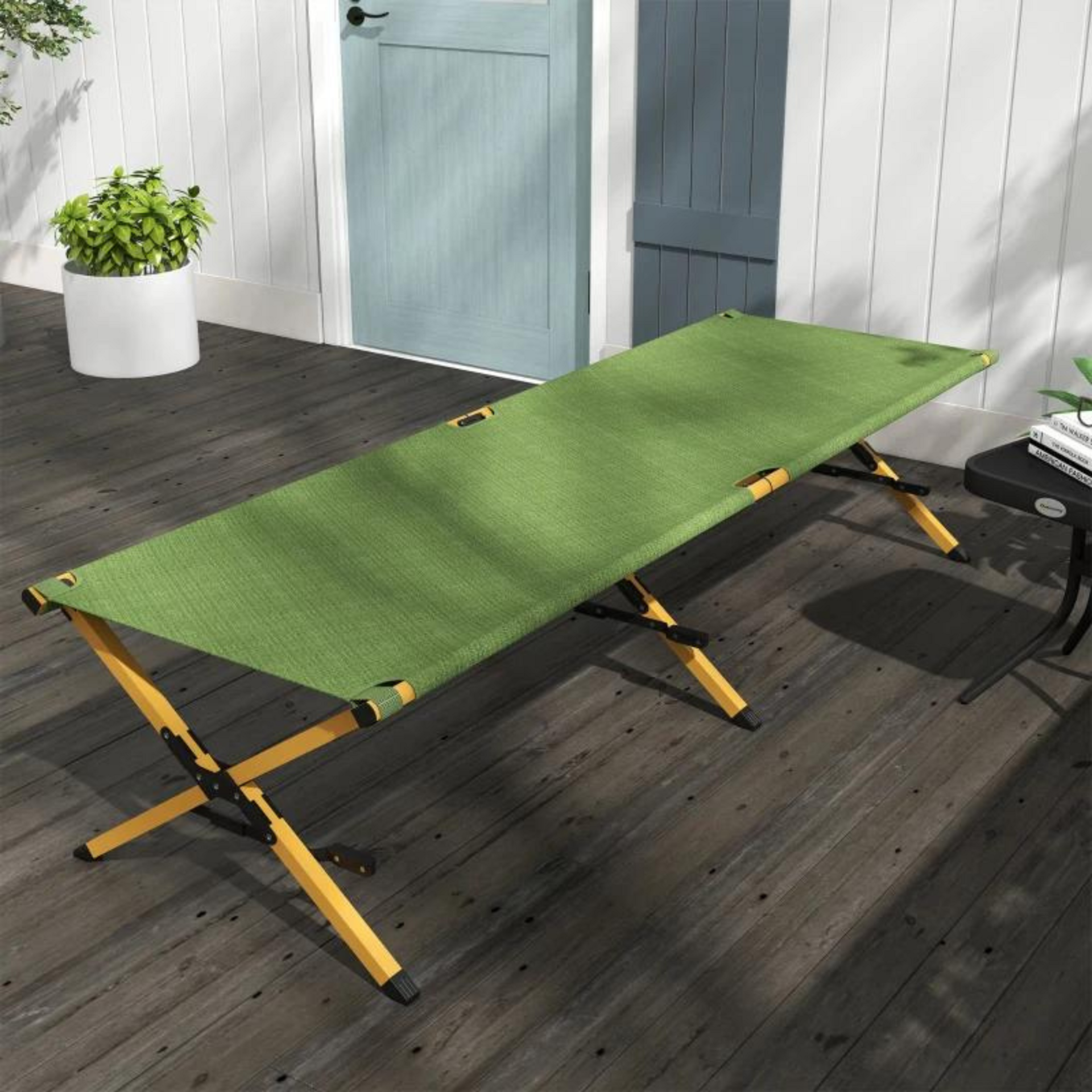 Opvouwbaar groen veldbed 196x64 cm voor kamperen en logeren