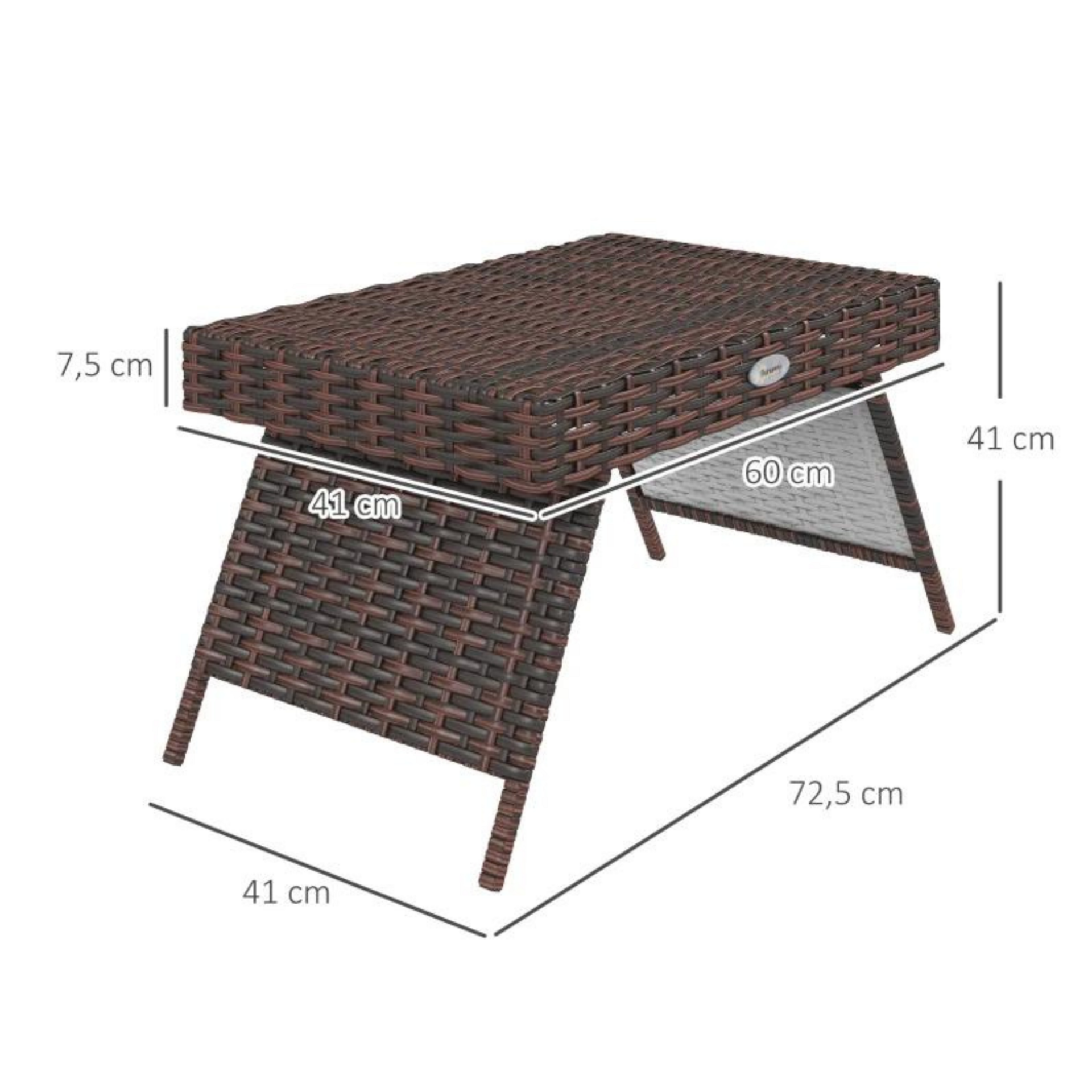 Opvouwbare polyrattan bijzettafel bruin 60 x 41 x 41 cm voor buiten