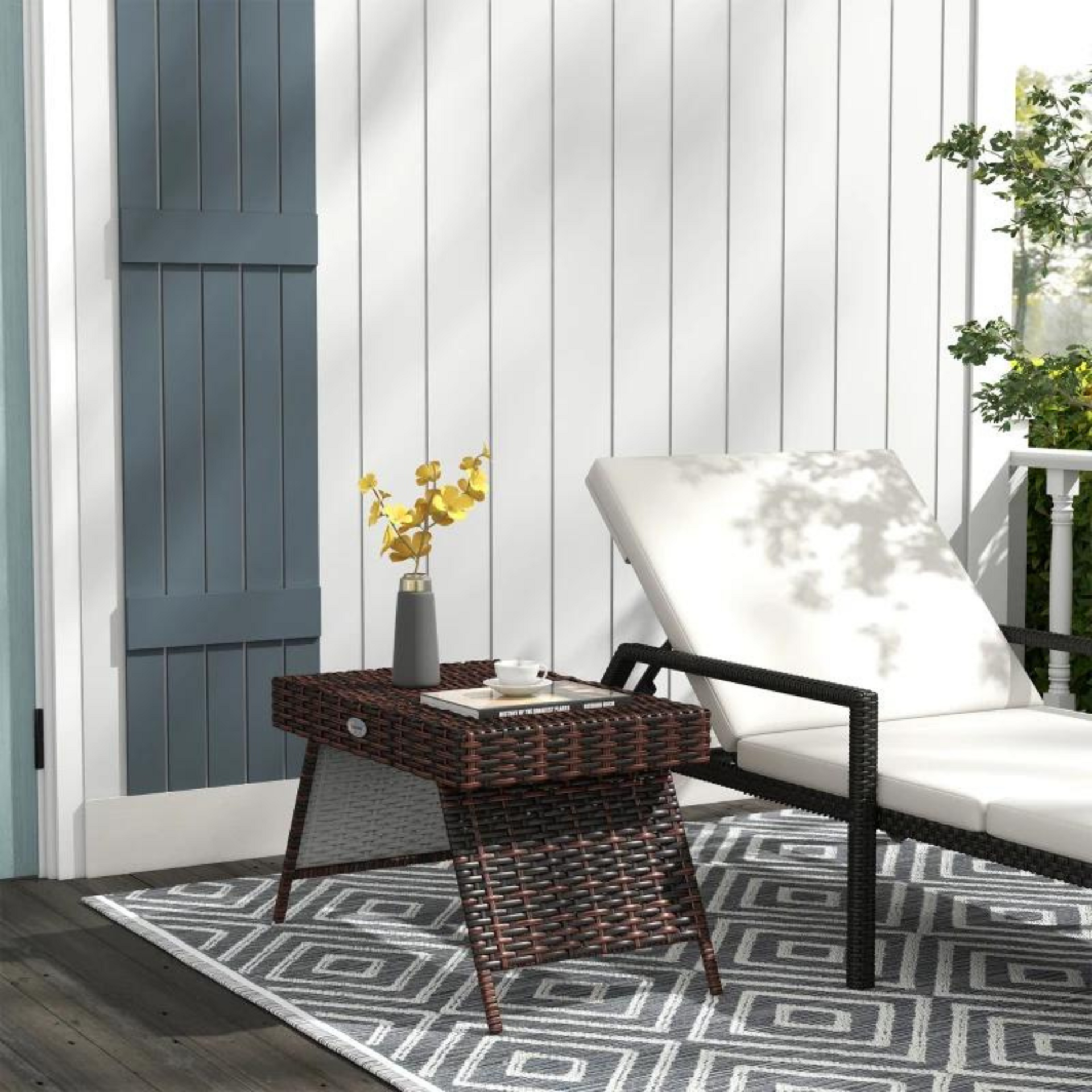 Opvouwbare polyrattan bijzettafel bruin 60 x 41 x 41 cm voor buiten