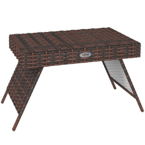 Opvouwbare polyrattan bijzettafel bruin 60 x 41 x 41 cm voor buiten met stevig frame en weerbestendig rotan oppervlak