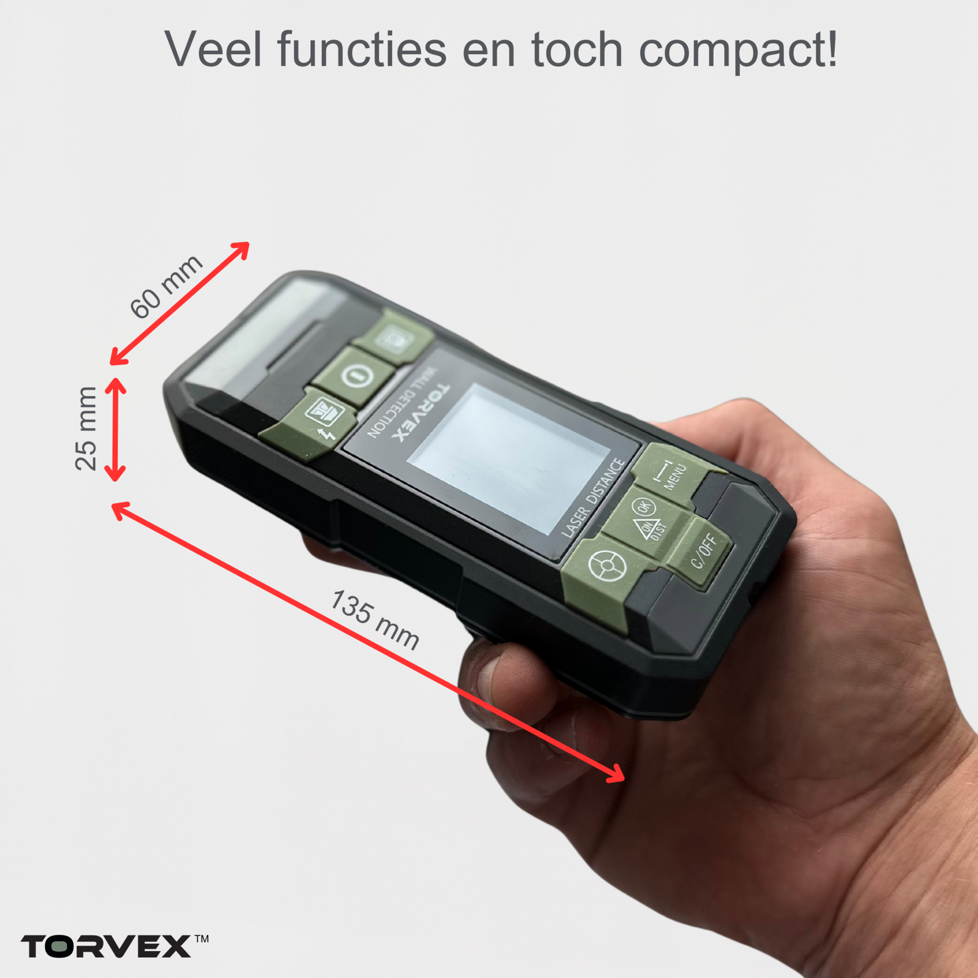Torvex oplaadbare lasermeter 40m met geintegreerde leidingzoeker