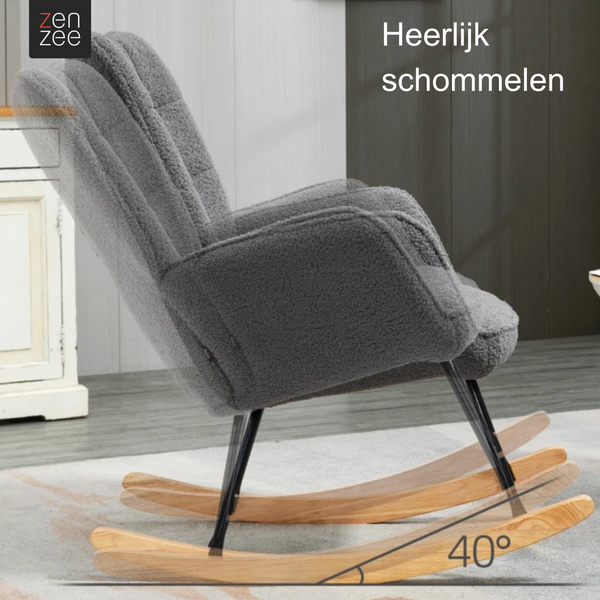 Schommelstoel grijs met zachte bekleding, ook voor de babykamer | Zenzee