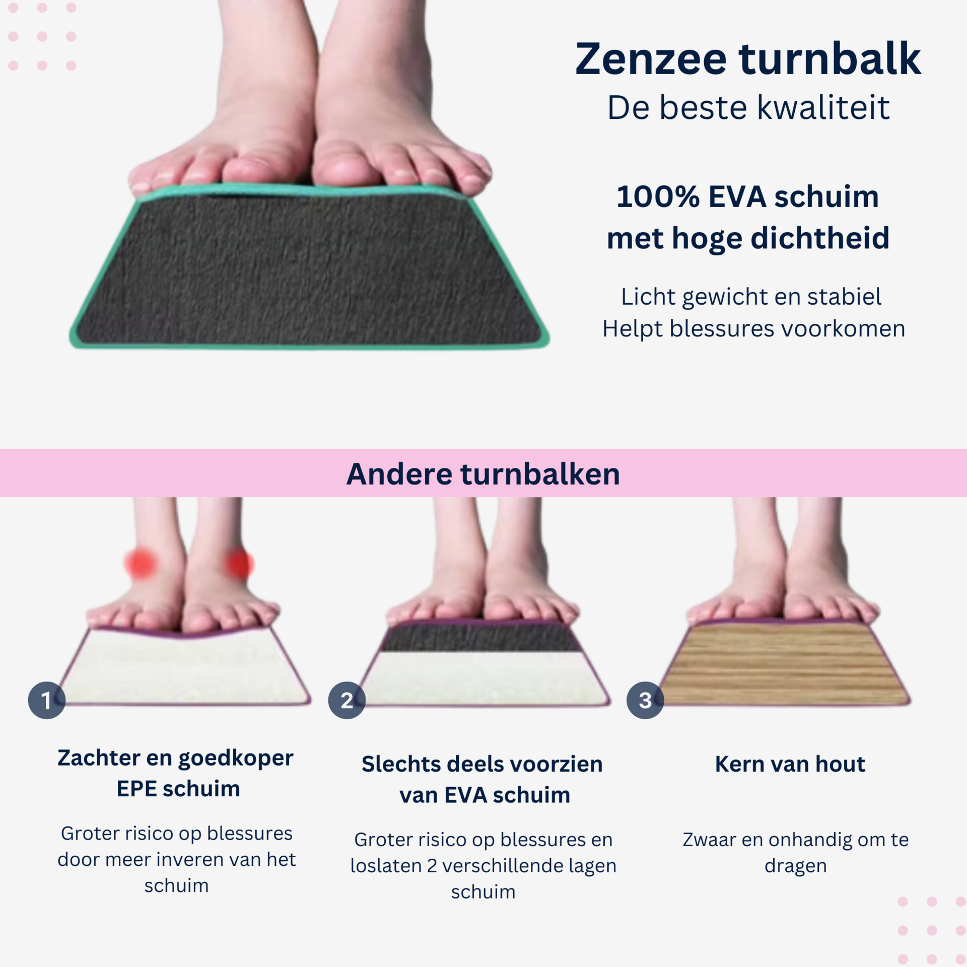 Turnbalk roze 240 cm met draagtas voor turntraining | Zenzee