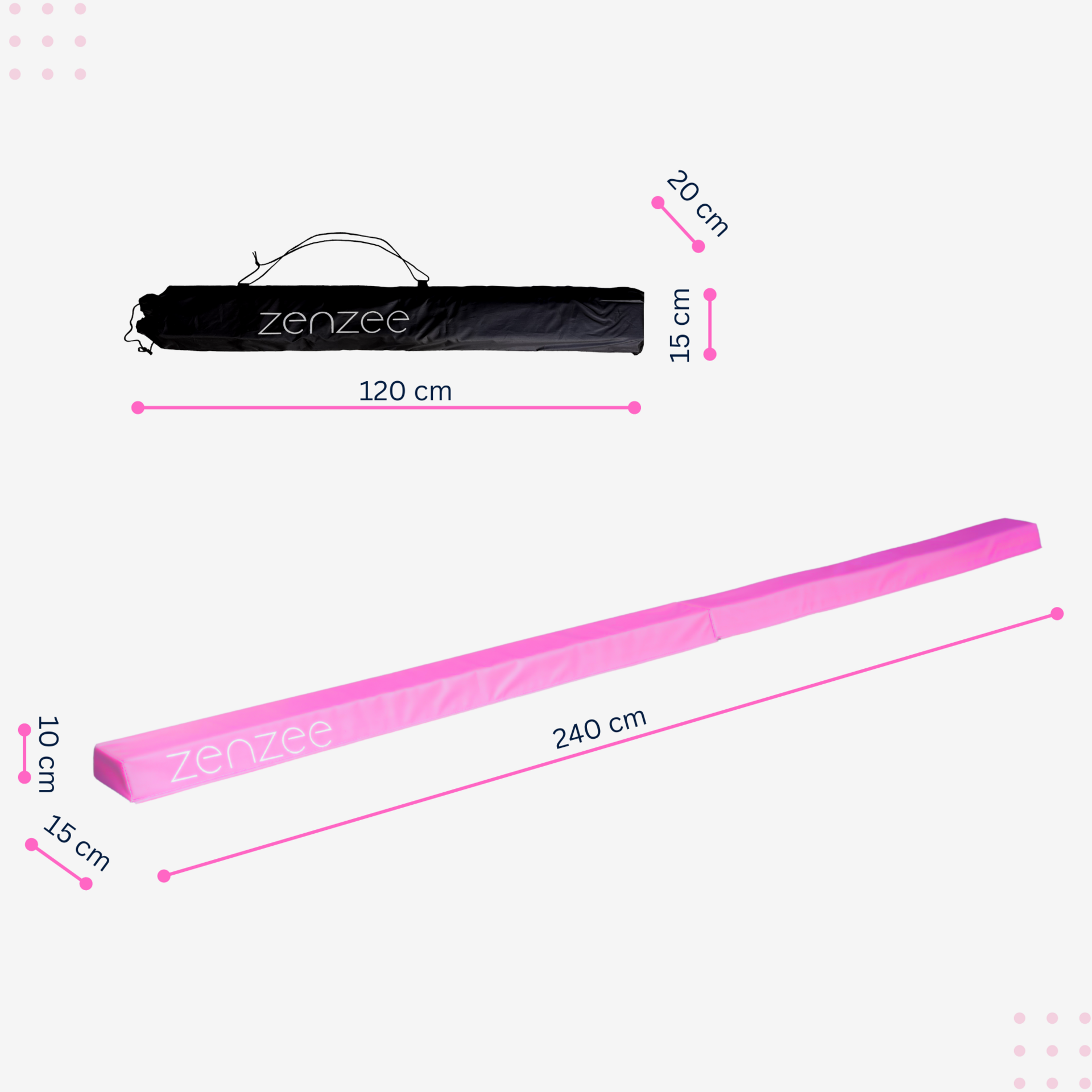 Turnbalk roze 240 cm met draagtas voor turntraining | Zenzee