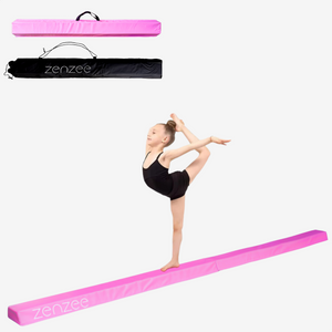 Turnbalk roze 270 cm met draagtas voor turntraining | Zenzee inclusief gymnastiekmeisje in evenwicht pose.